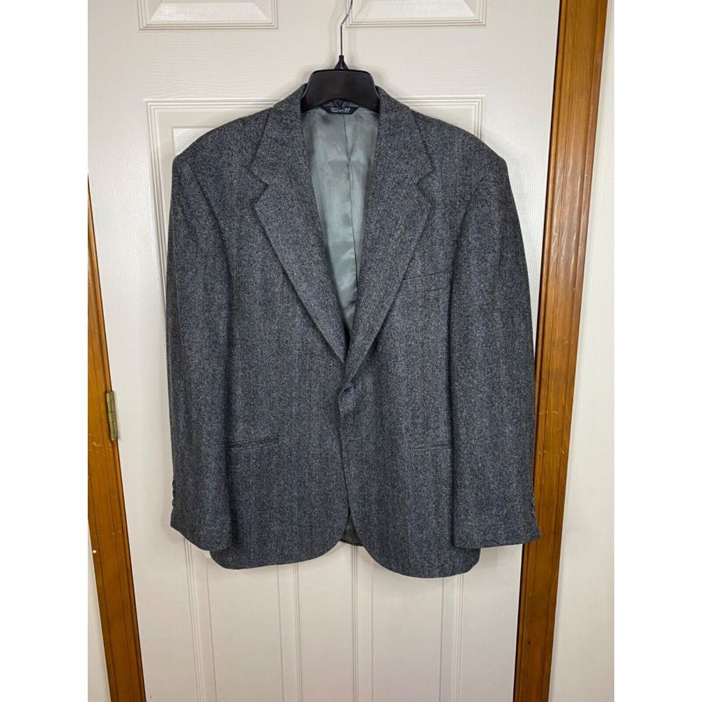 Croft Barrow Blazer Men 42R Gray 2B Winter Flannel Herringbone Tweed Coat Jacket